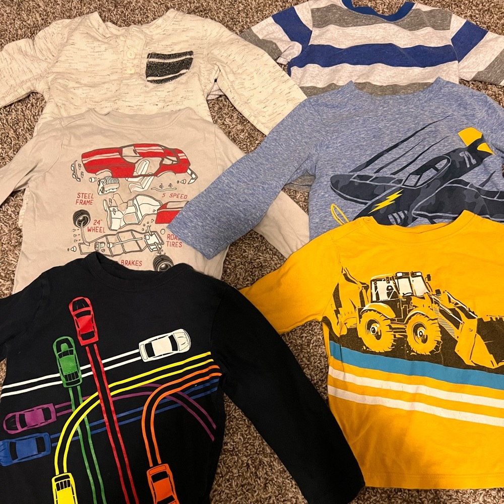 Toddler Boy 2T Baby Long-Sleeve Lot 10 Long Sleeves Firetruck Stripes Race Car